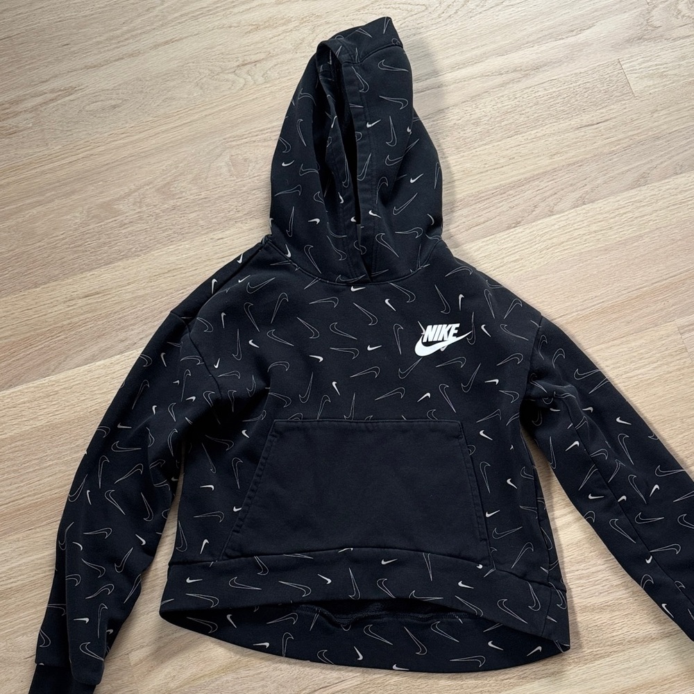 Nike Black Hoodie with White Logo and Pattern